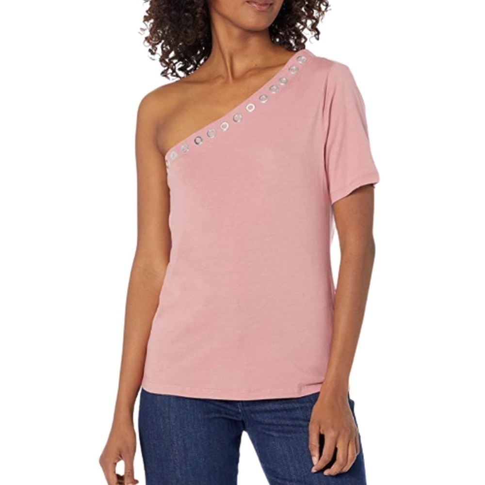 NWT MICHAEL Michael Kors Grommet One-Shoulder Top in Dusty Rose Sz. M